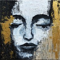 Laura Caretta Painter - 1 Thinking gold - 2017 oil on canvass with knife 45x45