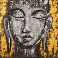 Laura Caretta Painter - 72 Buddha with gold - 2019 texture and oil on canvass 45x45