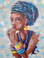 bracelets - 2021 - acrylic with knife - 60x75 Strong, powerful, beautiful… women around the world fight everyday! I love portraying women from different cultures. In this one I focused on the head garment,...