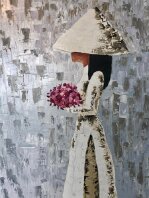 Laura Caretta Painter - 99 Vietnamise with pink flowers - 2019 oil with knife 60x75